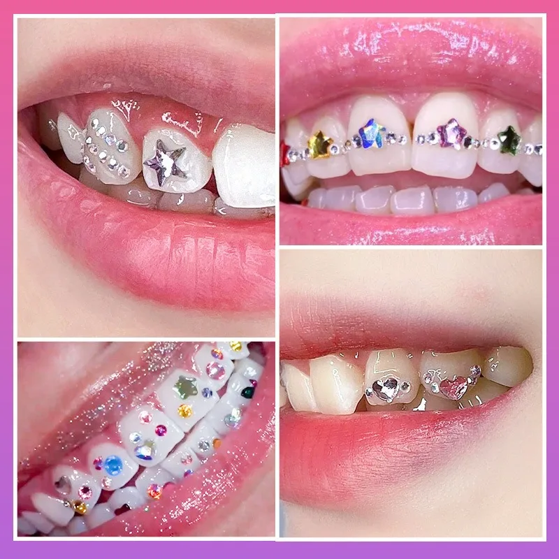 Wholesale Popular Crystals for Tooth Gems Set with Glue DIY Tooth Gems Glass Flatback Crystals Teeth Jewelry Decoration Kits