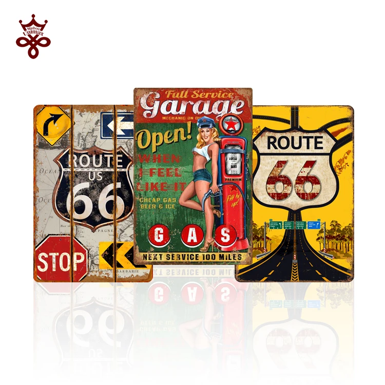 US Route 66 Printed Art Poster Bar Pub Club Home Decorative Retro Wall Stickers Antique Metal Tin Signs