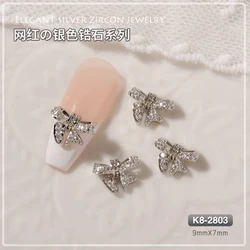1PC Minimalist Zircon Bow Butterfly Nail Art Charms Pearl Pendant Chain 3D Alloy Jewelry Nail Decorations