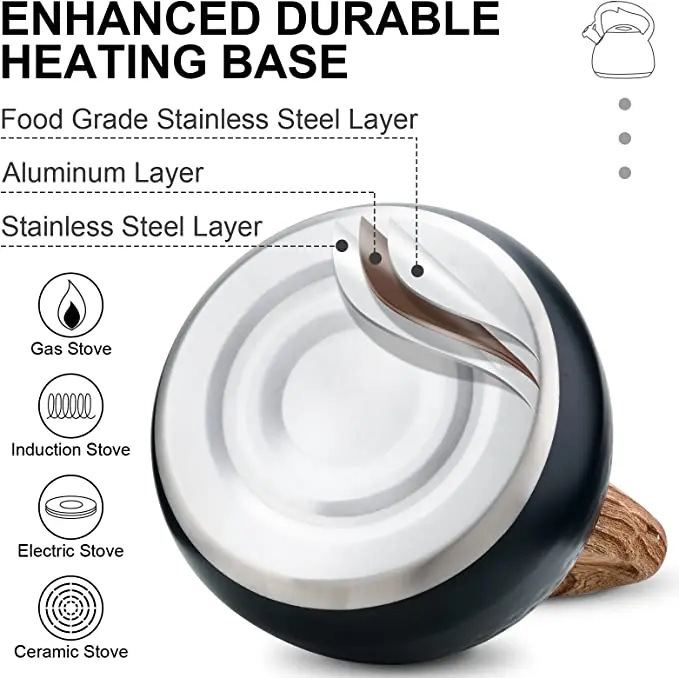 Customize Stainless Steel Whistling Tea Kettle Food Grade Teapot For Make Tea Boil Water Compatible Gas Stoves