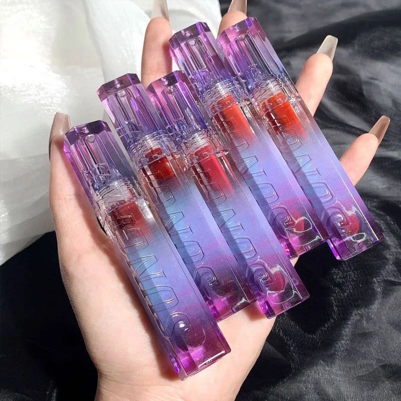 Hello Style Water Mirror Lip Glaze Fantasy Purple Lip Gloss Gray Pink Liquid Lipstick Lasting Water Proof Makeup Cosmetic