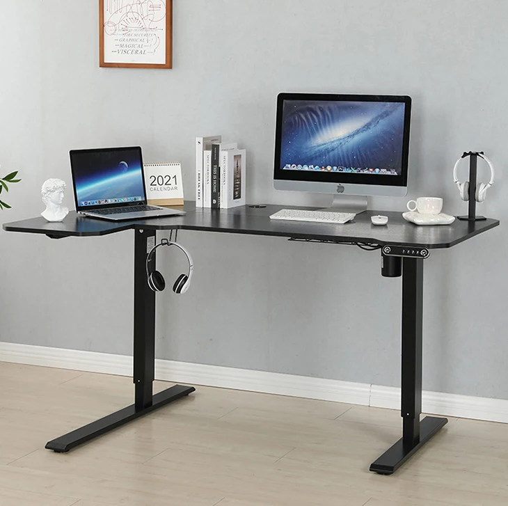 L Shape Triple Motorized Adjustable Standing Desk Black Electric Sit To Stand Desk Large Desktop Ergonomic Stand Up Desk