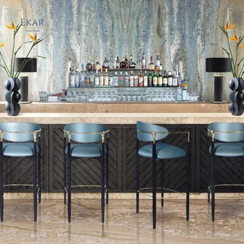 Ekar Furniture Wholesale Luxury Cafe Gold Gilt Metal orange Fabric High Standing Bar Stool Chairs