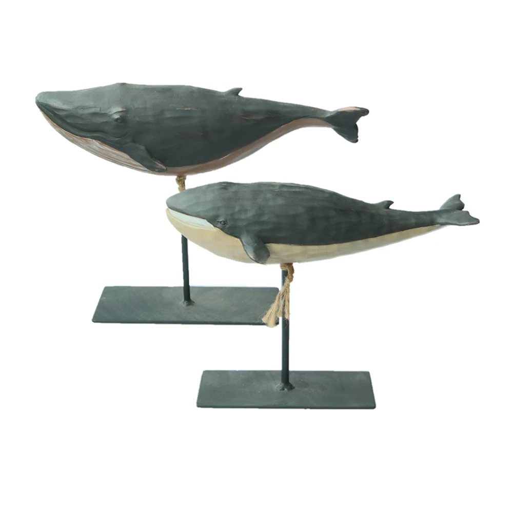 Antique Home Decoration Wholesale Wood Effect Resin Shark Figurine Nautical Beach Decor Polyresin Shark Statue with Metal Base