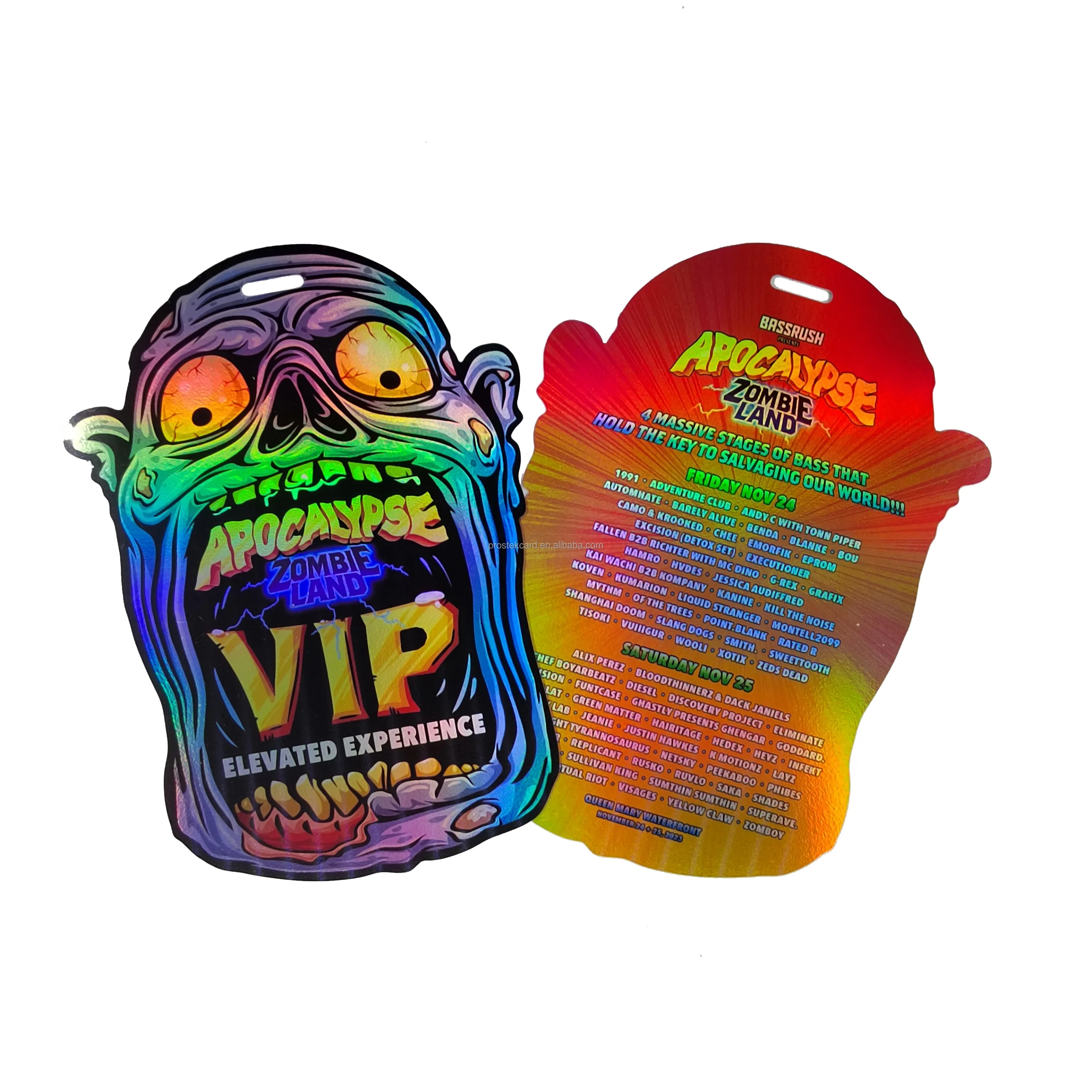 Factory Offset printing laser/hologram Shinny material badge backstage vip pass with lanyard for event