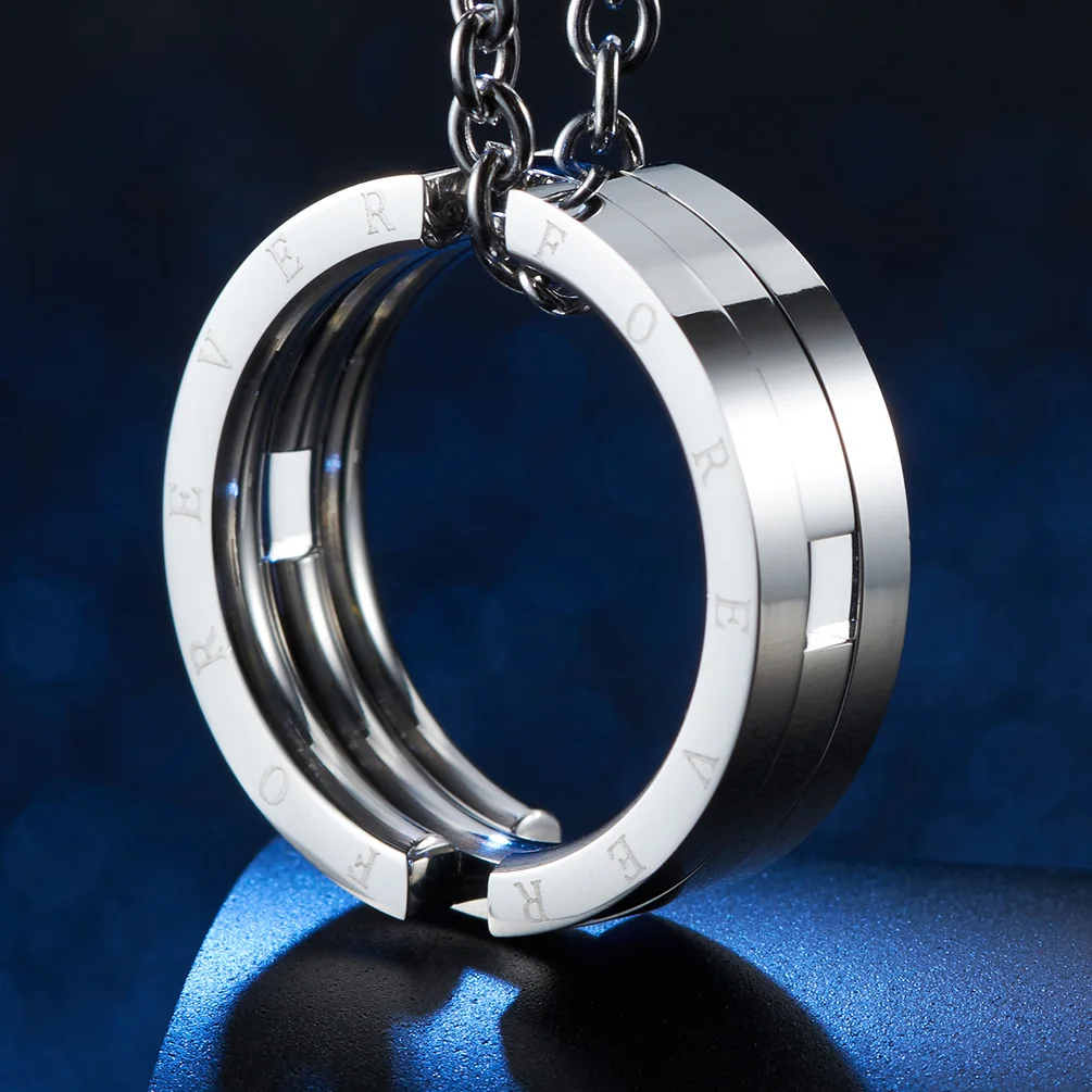 Hot Selling Stainless Steel Deformation Kissing Fish Pendant Ring Collapsible Kiss Fish Pendant Necklace for Teen Boys Girls
