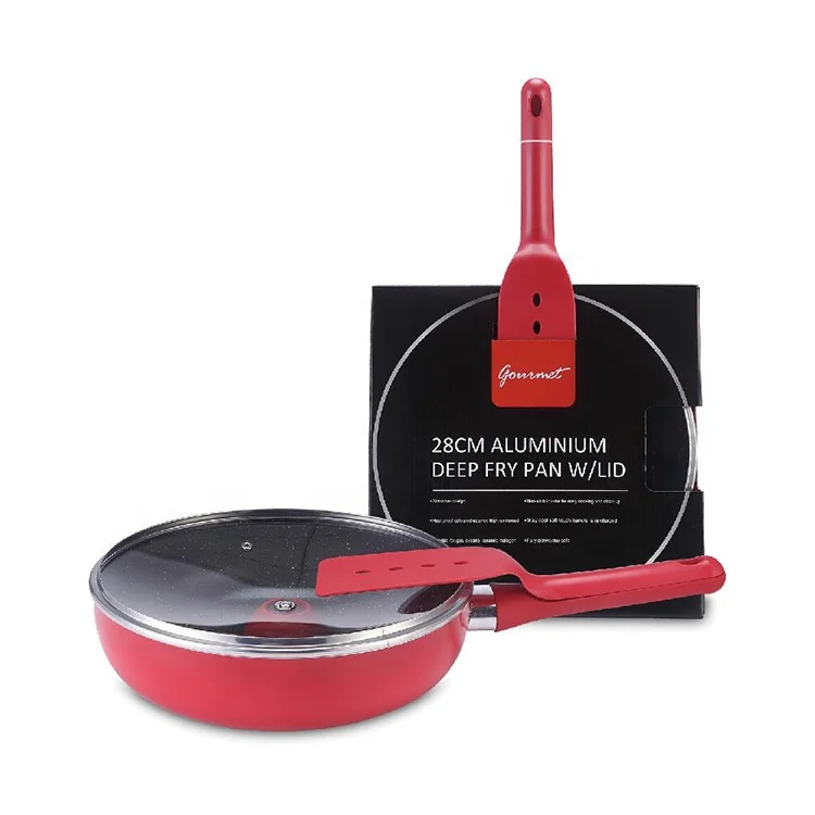 Алюминиевая антипригарная сковородка с мраморным покрытием и крышкой, 28 см