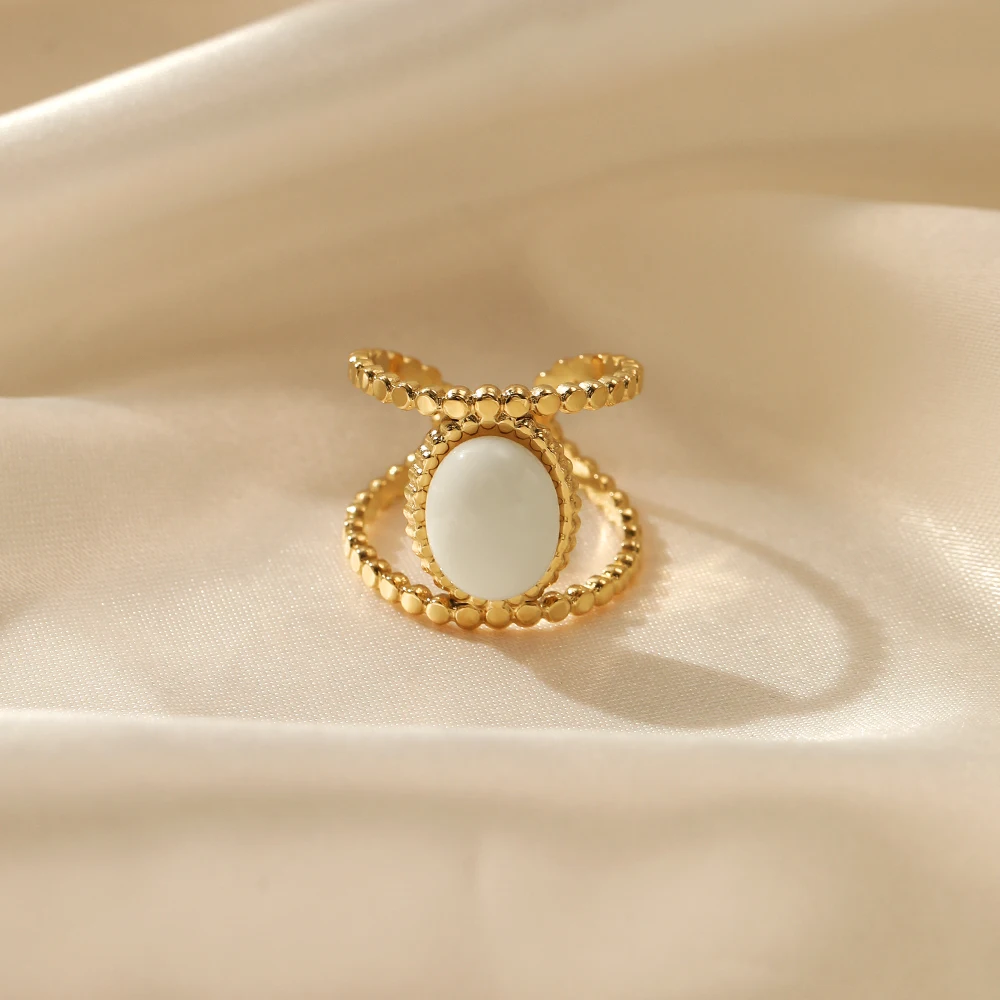 Unique Rectangle Shell Ring 18k Gold Ip Plateding Stainless Steel Croissant Rings For Women Men