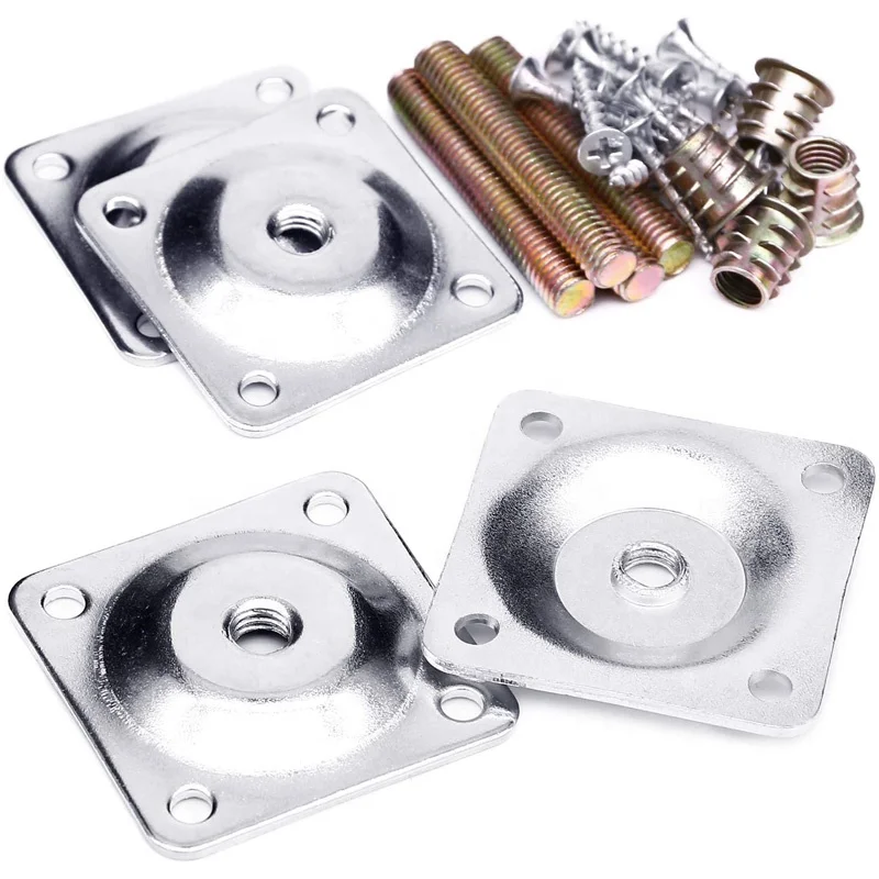 Leg Mounting Plates Furniture Leg Attachment Plates Industrial Strength T-Plate Sofa Legs with Hanger Bolts