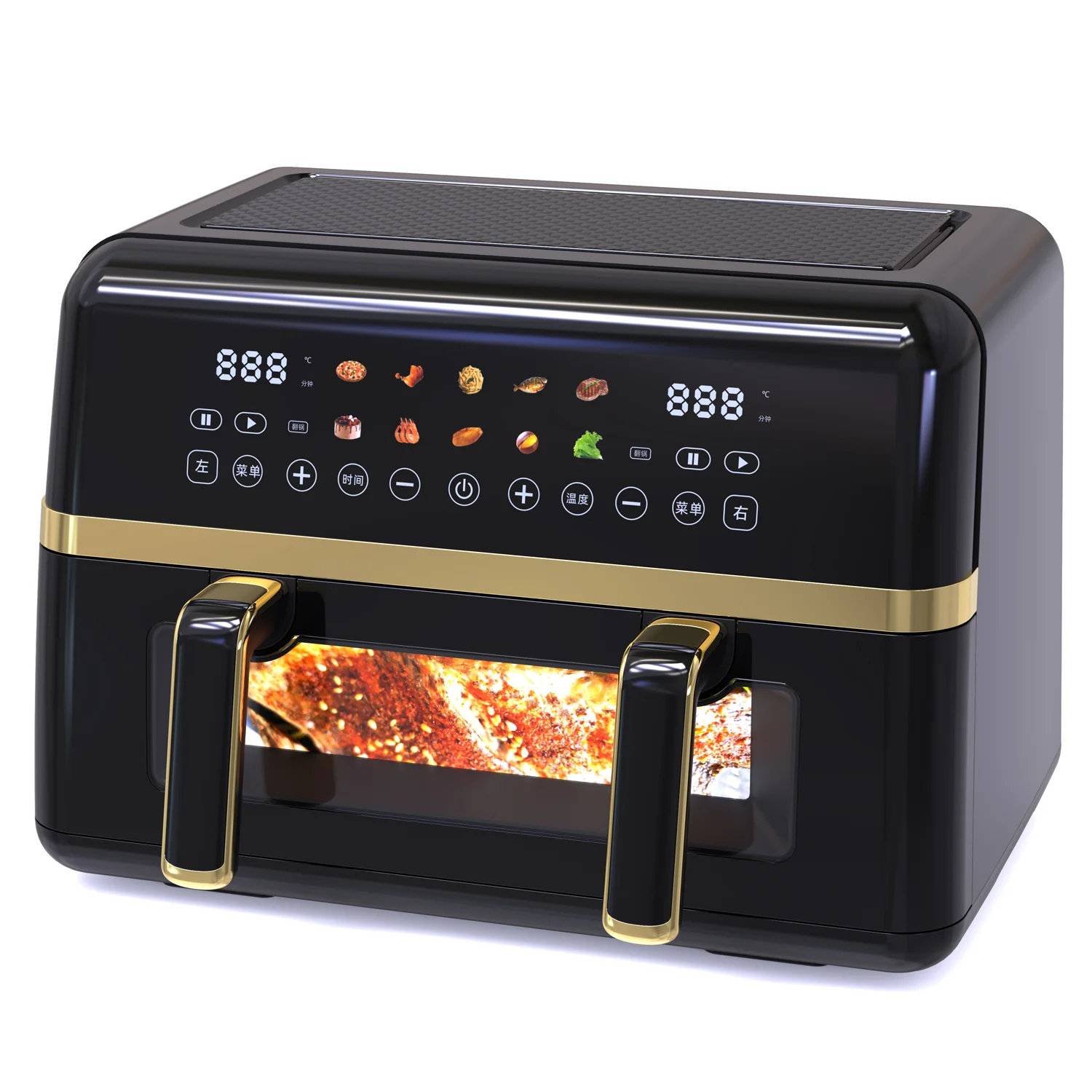 BSCI CB CE LVD EMC ETL GS 9L 2 Independent Temperature Zone 2800W Visual Cooking Window Digital LCD Touch Screen Smart Air Fryer