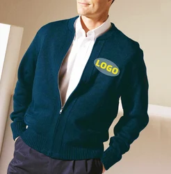 Мужской свитер на молнии, однотонный вязаный деловой кардиган с логотипом заказчика, большие размеры, 2022