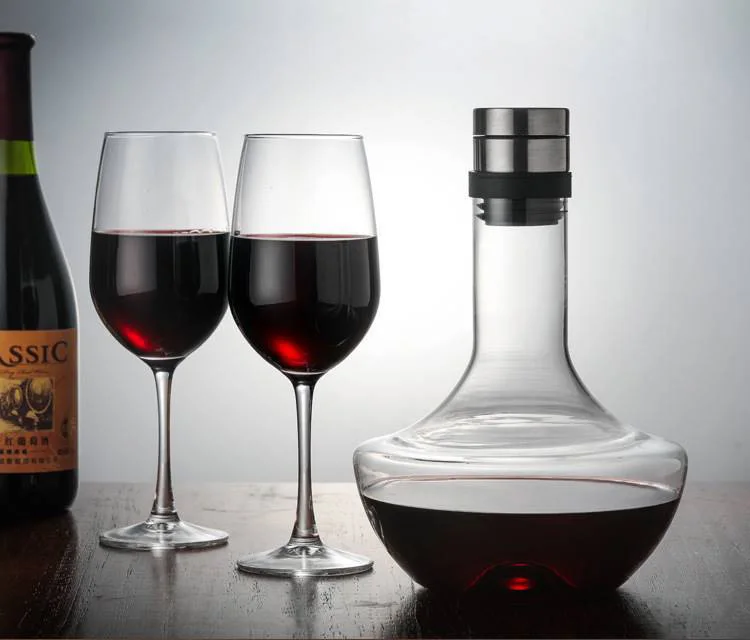 1L Airtight Crystal Glass Wine Aerator Carafe Reusable Lead-Free Decanter with Stainless Steel Lid for Red Wine Wholesale Ready