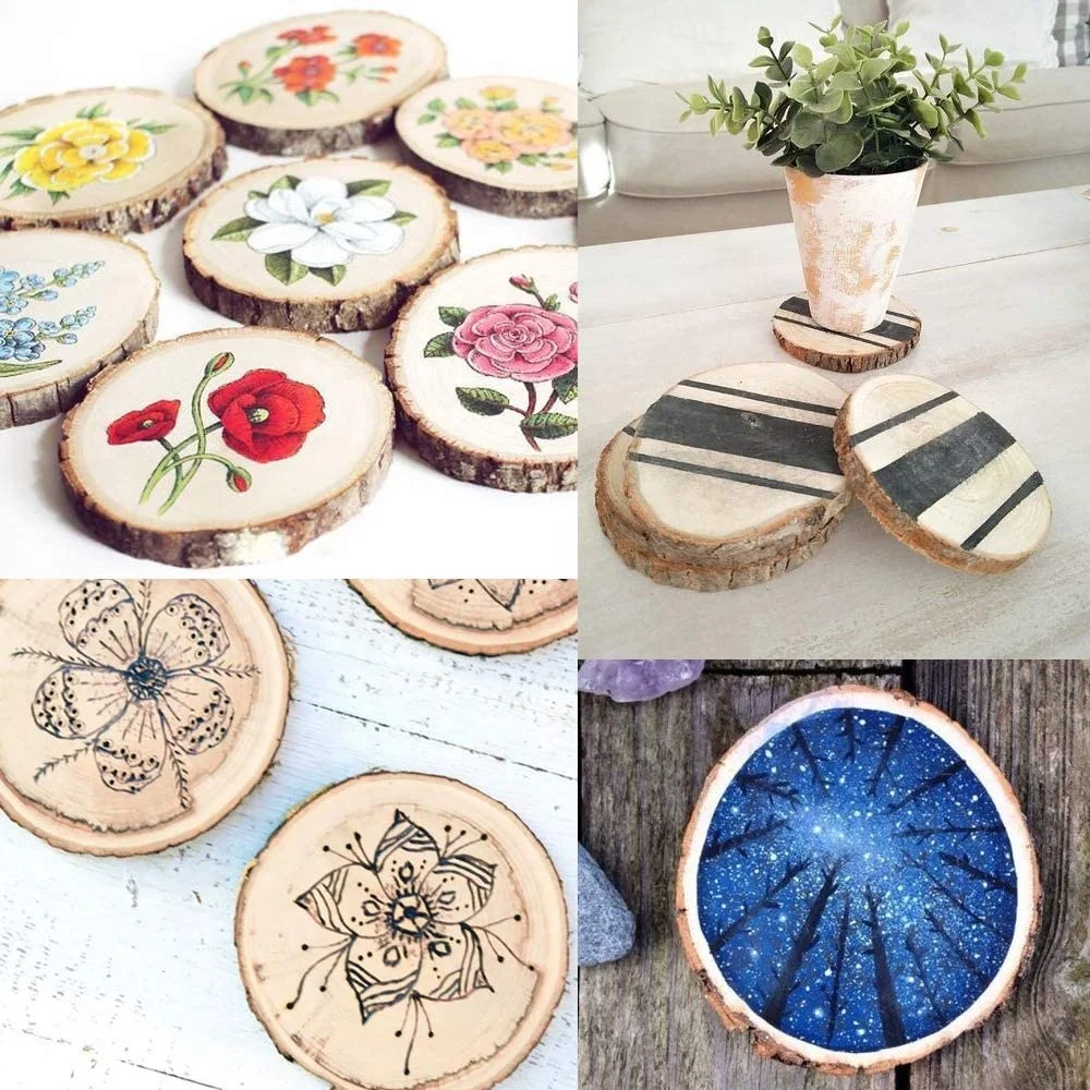DIY Unfinished Natural Round Pine Wood Slices for Crafts Wooden Decoration Signs Tree Bark Log Circle For Christmas DIY Crafts
