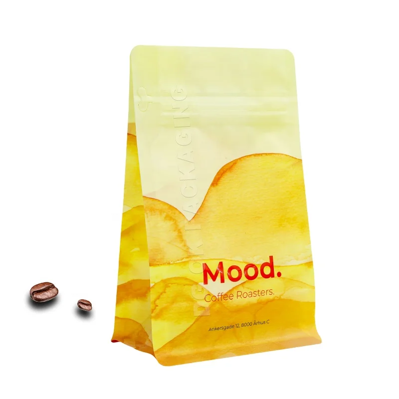 Custom Printed 250G Bolsas Para De Cafe Empty Coffee Bean Tea Packaging Pouch Flat Box Bottom Coffee Bag With Valve And Zipper