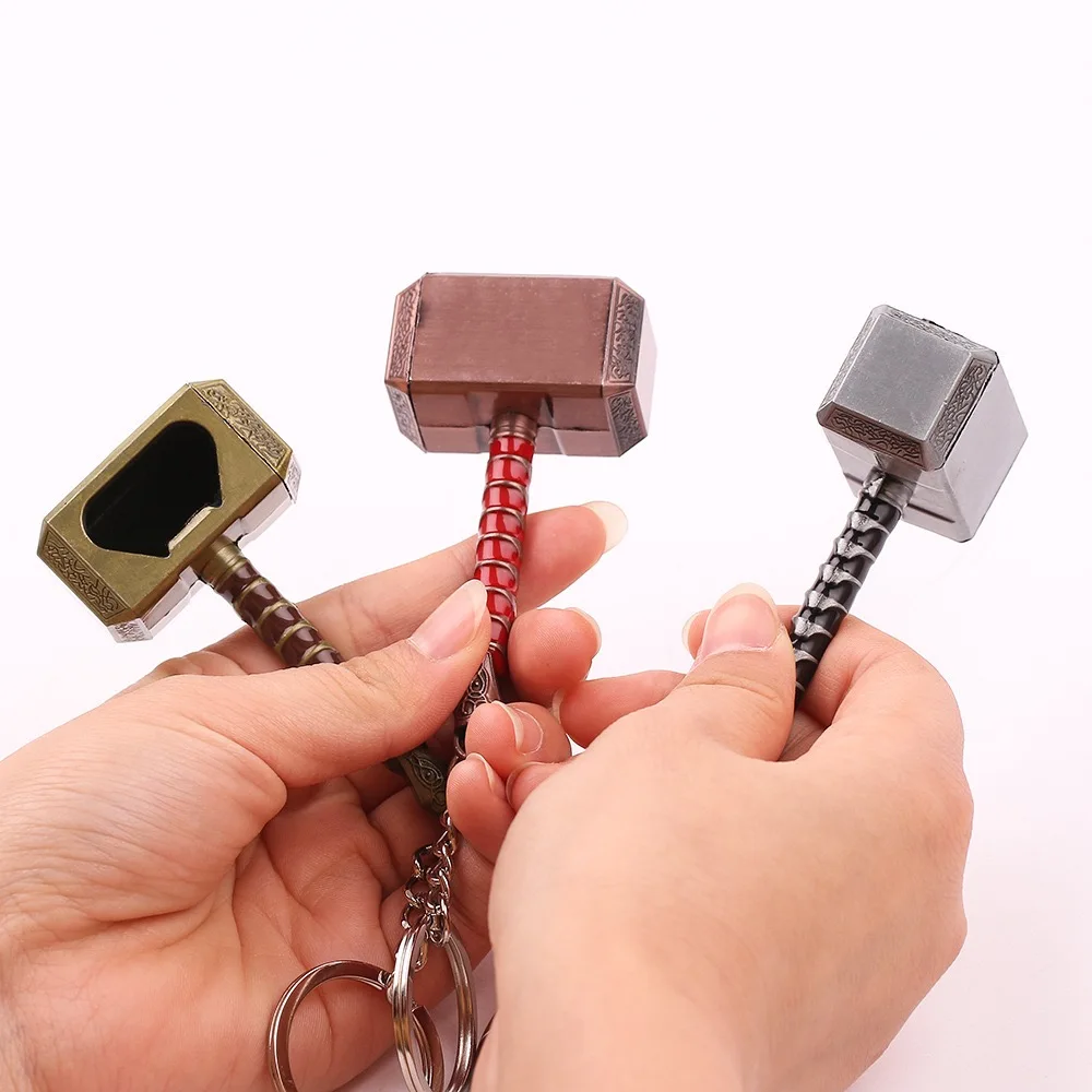Custom metal key ring Wholesale Marvel The Avenger Thor laser LOGO zinc alloy key chain Movie Souvenir Hammer Keychain