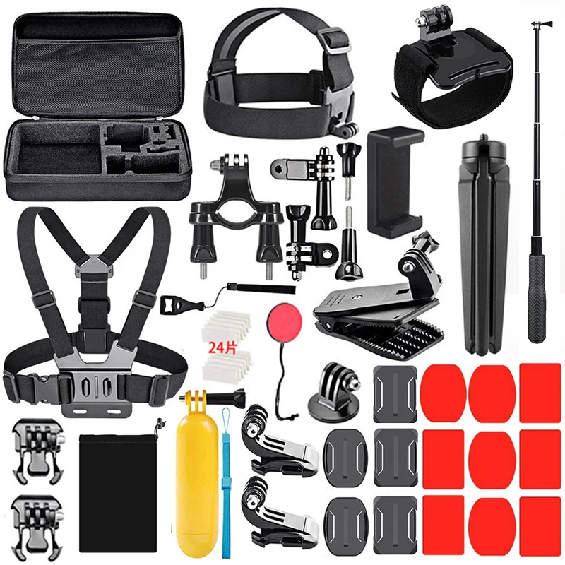SLAMOE Factory wholesale Action Camera Accessories 42 in 1 Kit for Go pro Her os 10 9 8 7 6 5 4 3 Xiao Yi 4K Black Silver