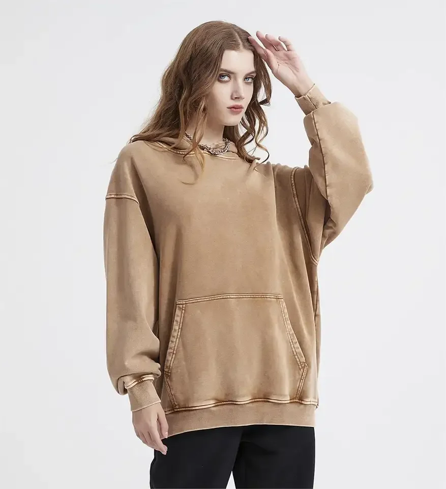 Heavyweight 450 Gsm Hoodie Sweatshirt NO String Custom Men Distressed Over Sized Blank Dark Grey Acid Vintage Washed Hoodie