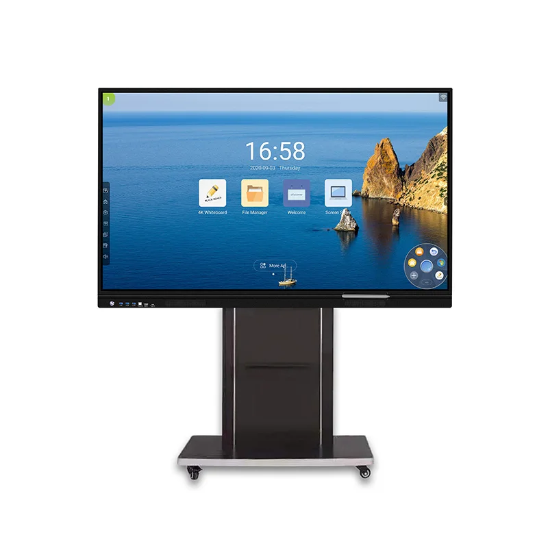 Floor Standing Portable Smart Interactive Whiteboard Tempered 4K Anti-Glare Smart Board Interact Whiteboard For Meeting Teaching