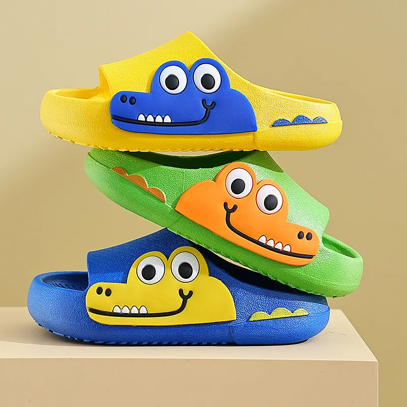 Cartoon Crocodile Open Toe Non-Slip Home Bathroom Shoes Baby Kids Flats Footwear Boy Shark Sandals Slides Slippers