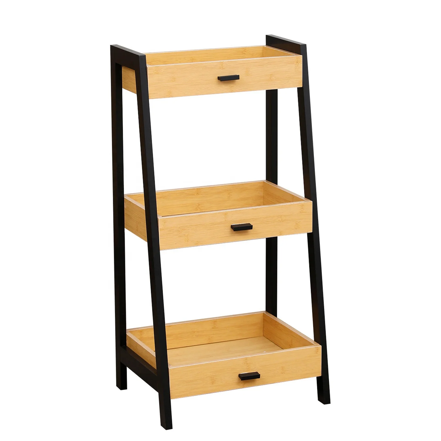 3 tier corner toilet shower caddy organizer bamboo wood ladder bathroom storage shelf