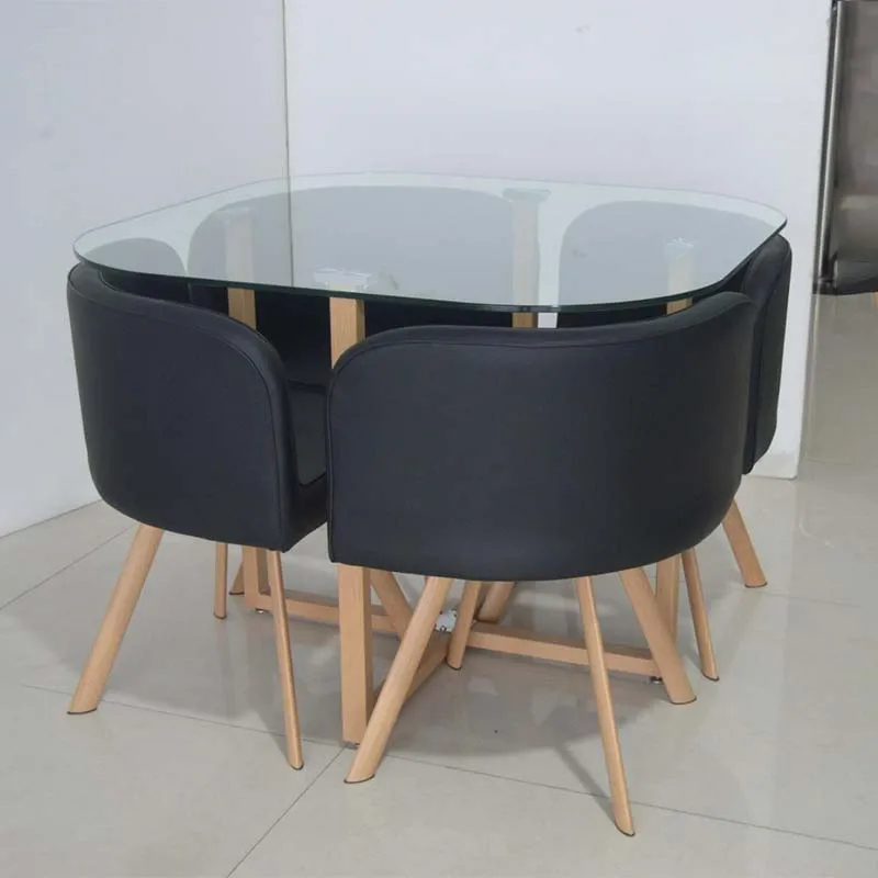 Restaurant table and chairs glass dining table leather chairs 4 seater dinning table set
