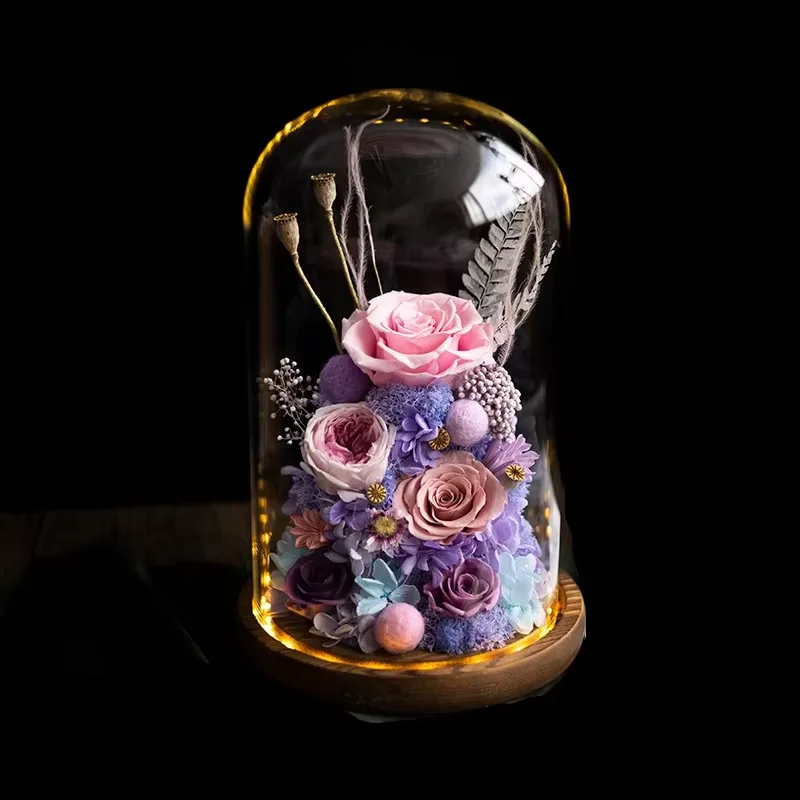 Wholesale Handmade Customized Preserved Flowers Plants Romantic Gift Forever Roses Preserved Roses In Glass Dome Flower