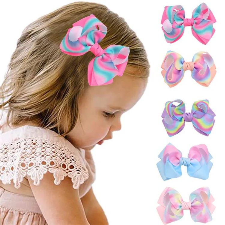Newest Style Sweet Bow Hair Clips Handmade Rainbow Bows Hairpin Hair Grips For Children  hair accessories