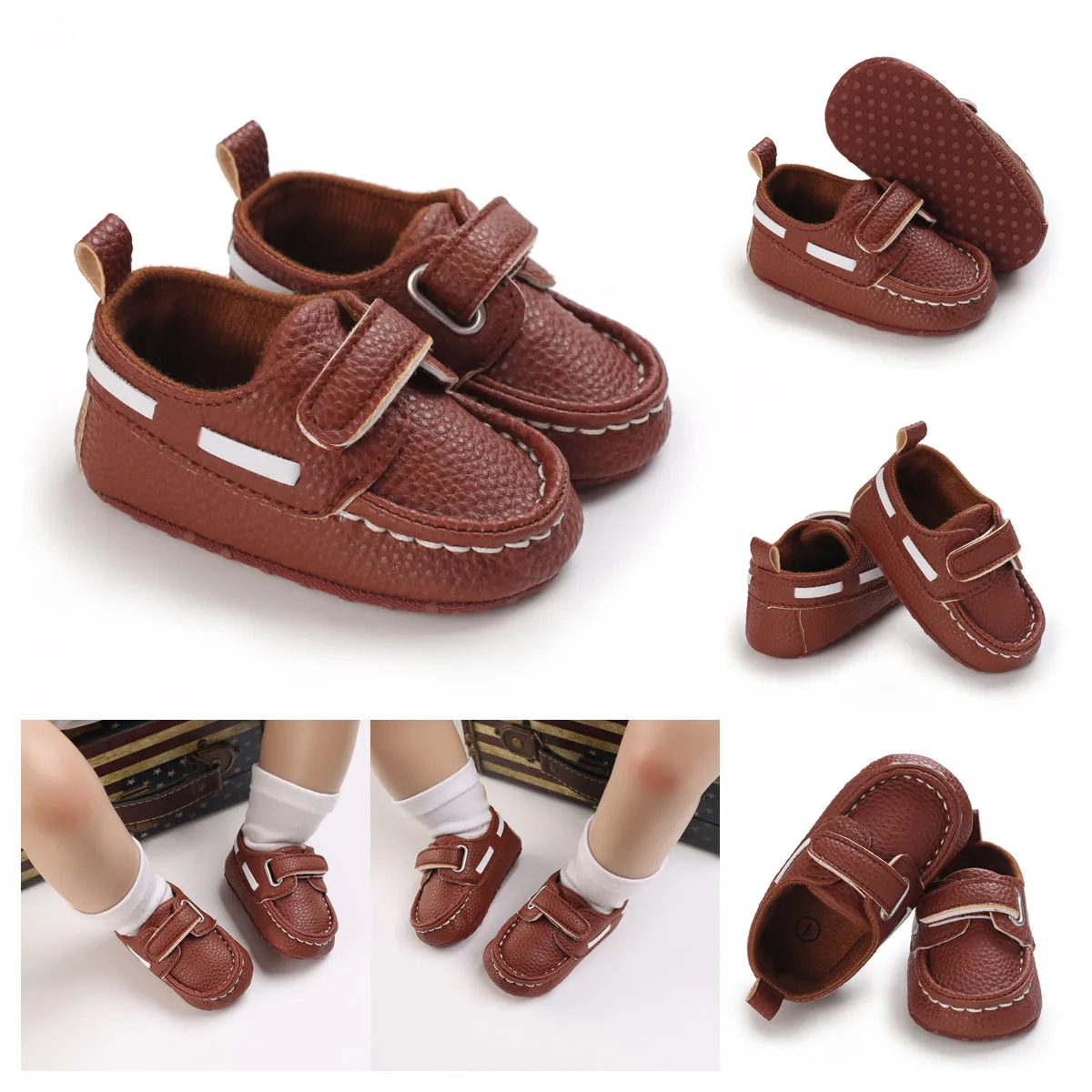 Valen Sina  Brown Baby Shoes Walking Toddler Shoes Soft Sole Newborn Birthday Infant Kids Boy Sneaker