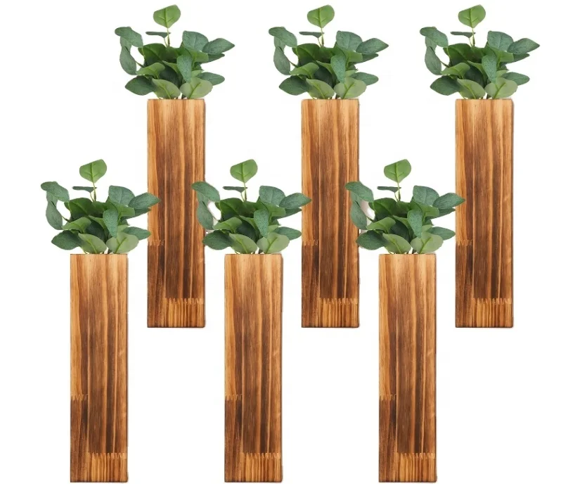 6 Pack Wood Wall Planter Wooden Hanging Planters for Dried Flowers and Artificial Greenery  Pocket Vase Farmhouse Wall Decor