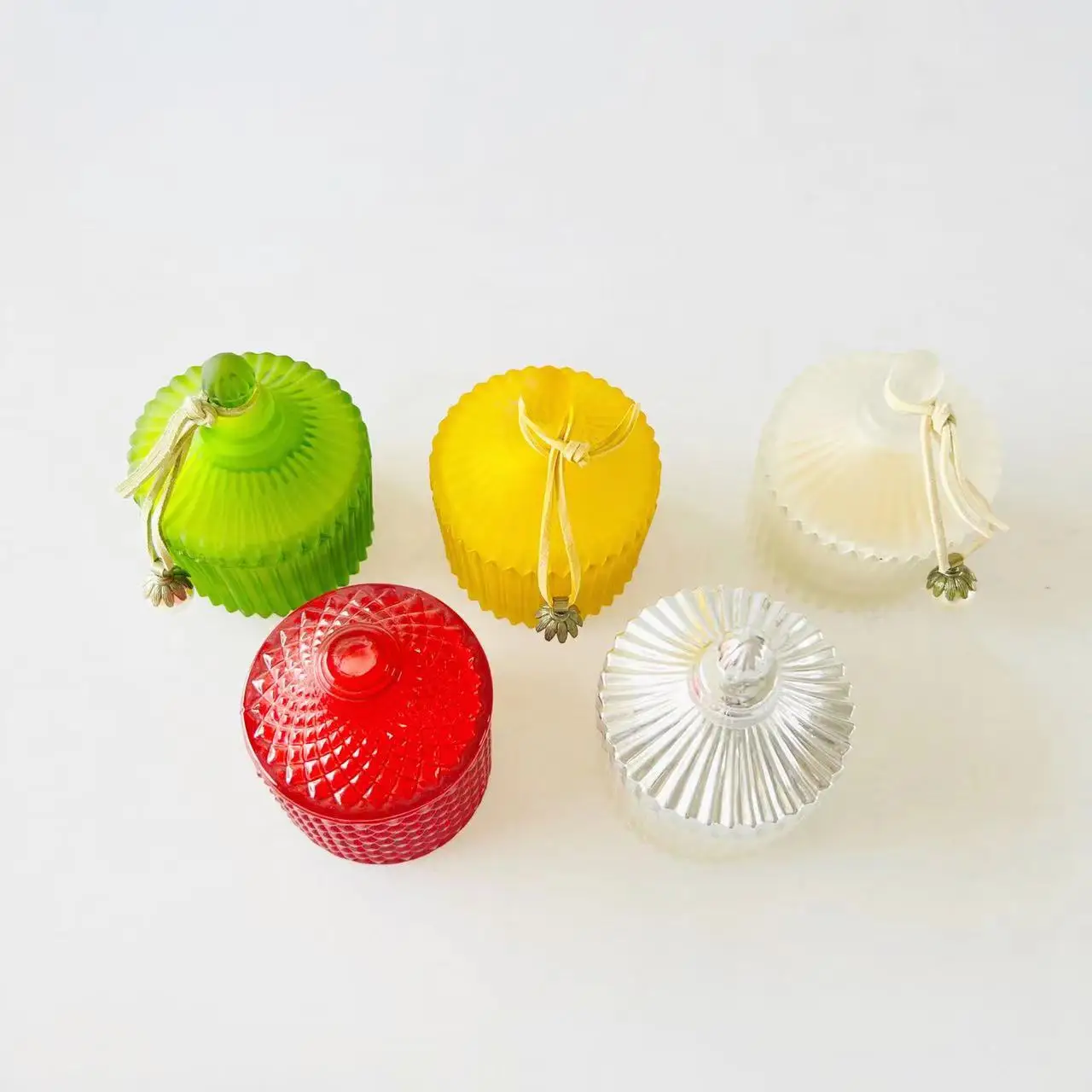 Glass candy jars with lid candle vessels wedding decoration Geo cut glass candle jar