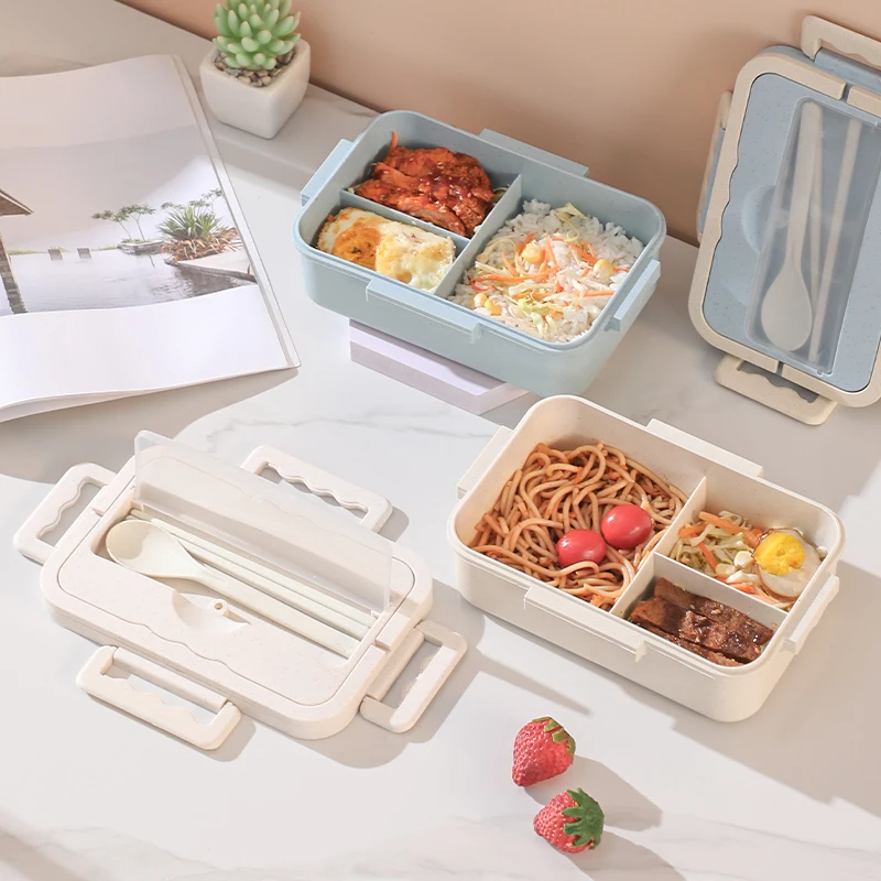 3 разделителя Bento Box с посудой Пшеничная солома контейнеры для обеда детей подростков