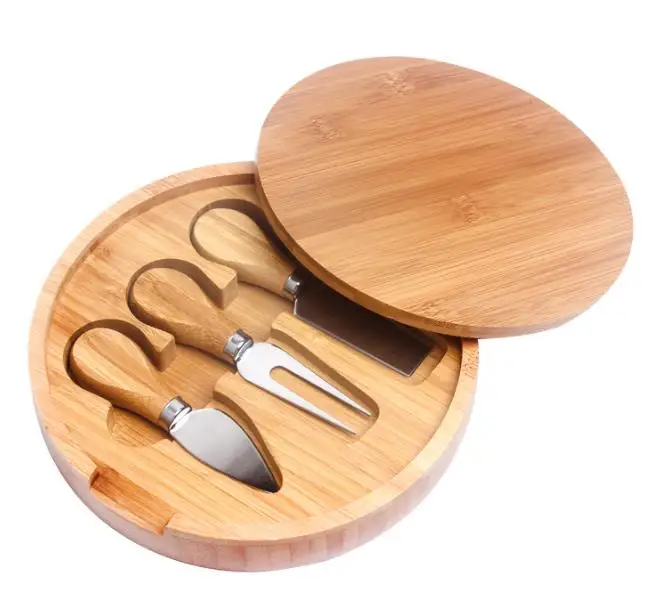 Мини Круглая деревянная доска для сыра, разделочная доска с крышкой и 3 кубиками