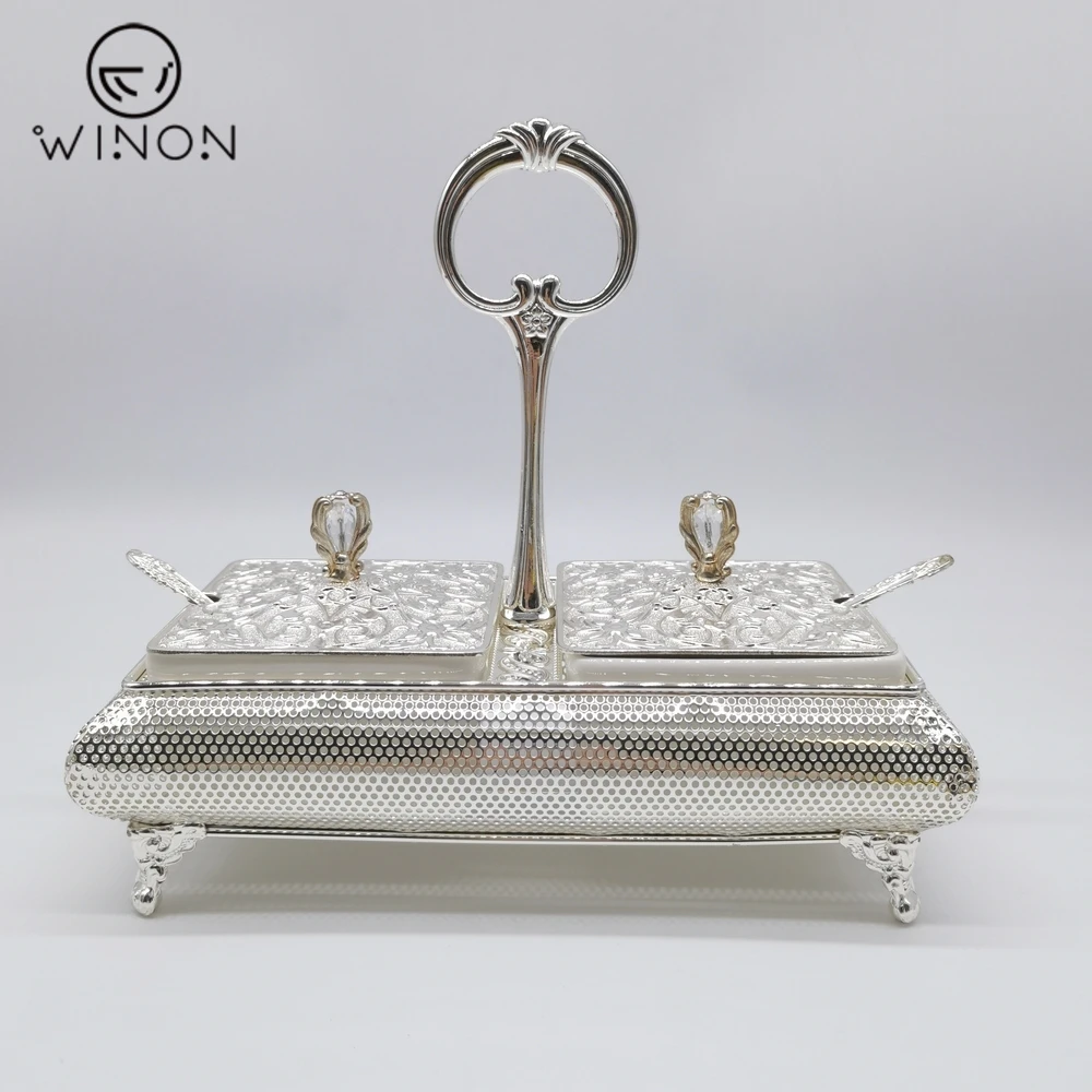 Amazon fashion Arabic Turkey Decorative Kitchen Hotel Restaurant Coffee shop ceramic Sugar Cup With Spoon in 2pcs set