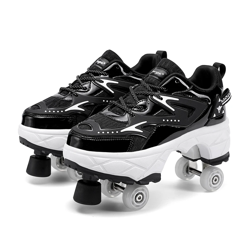 patines 4 ruedas  Kids Boy Girl Sneakers With Wheels Deformation Shoes And Roller Skates patines de 4 ruedas