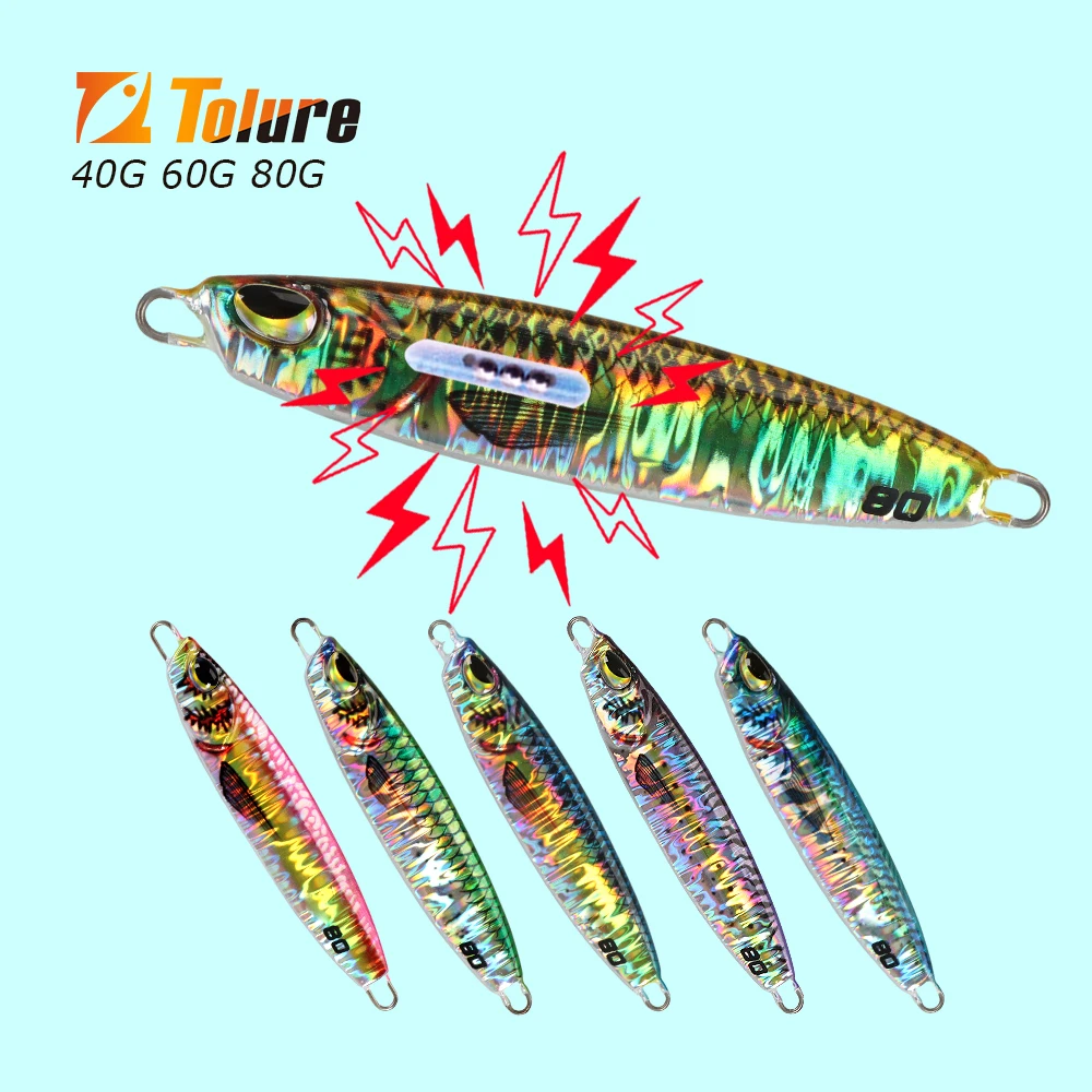 Tolure 40g 60g 80g 3D Print Rattle Sounds Beads Inside Jigging Noise Baits Wholesale Fishing Lure Casting Metal Jigs