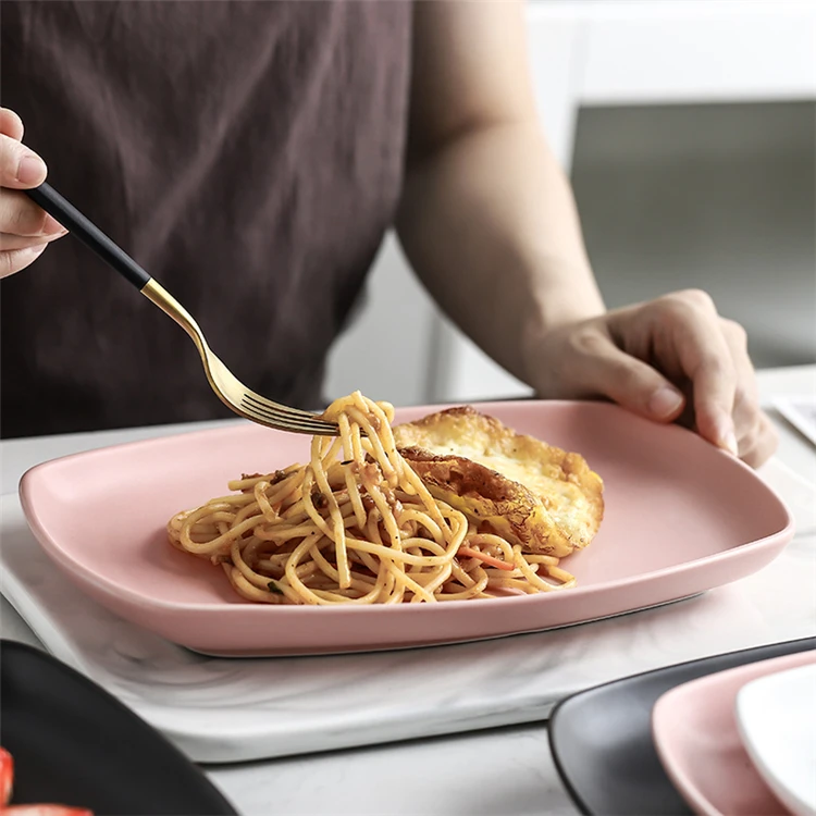Customized dinnerware rectangle matte glaze porcelain appetizer bread pasta plates