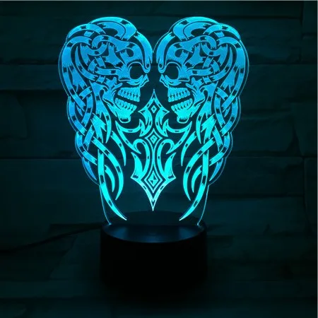 Прочный фантастический Череп Крылья 3d светодиодный ночник подсветка Свет с USB-кабелем 3AA лампы для домашнего декора