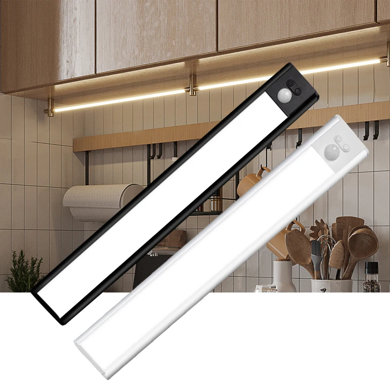 Usb Rechargeable Motion Sensor Long Endurance Battery Silver Black Wall Lamp Wardrobe Kitchen Under Cabinet Led Light
