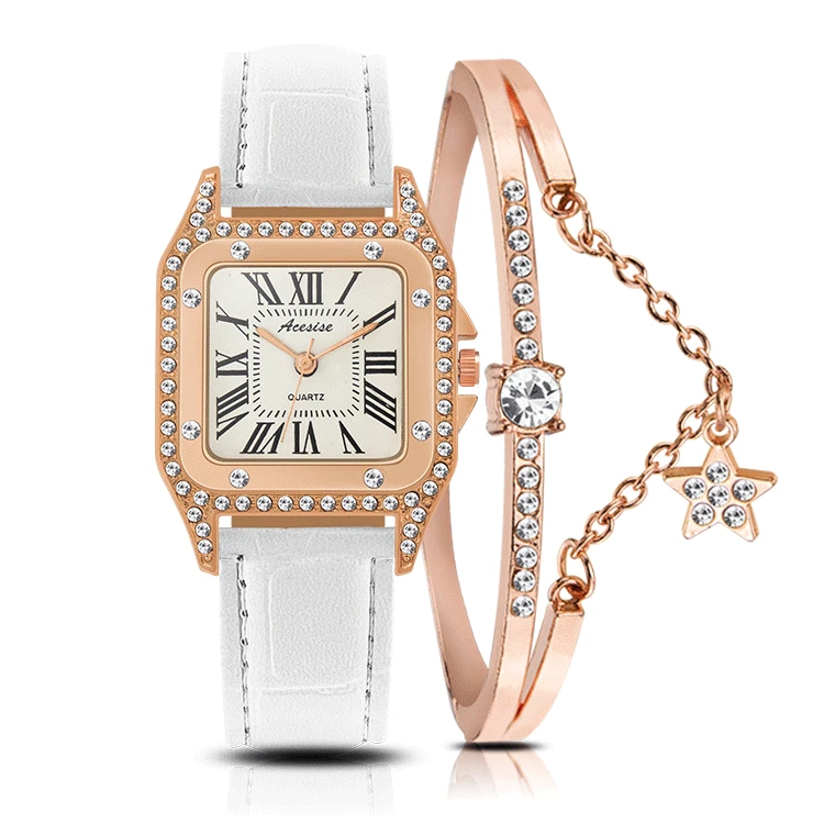 Women Diamond Watch Starry Luxury Bracelet Set Watches Ladies Casual Leather Band Quartz Dropshipping