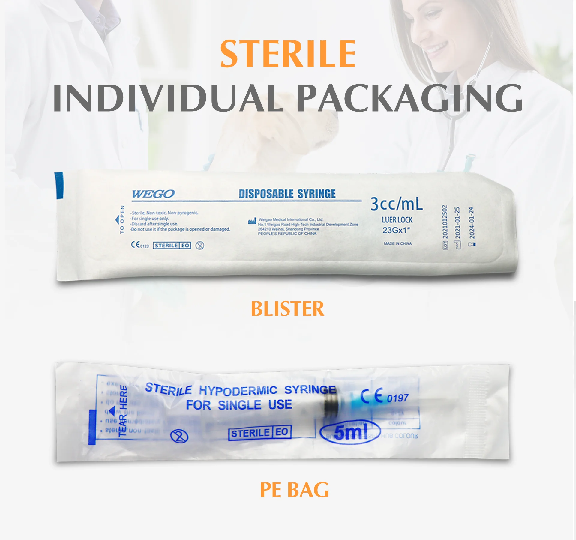 Disposable Syringe Medical Sterile Injection Syringe 3-Parts 3 ml Disposable Syringes With Or Without Needle