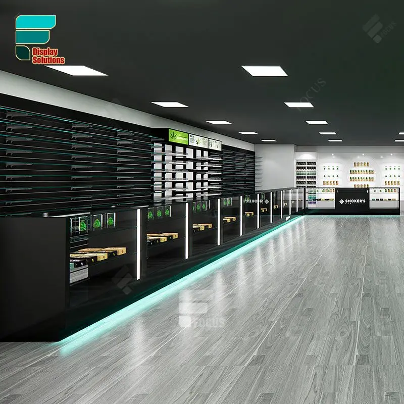 Factory Manufacturing Shisha Wood Shelves Glass Gold Display Cabinet Lock Counter Cigarette Smoke Shop Retail Rack