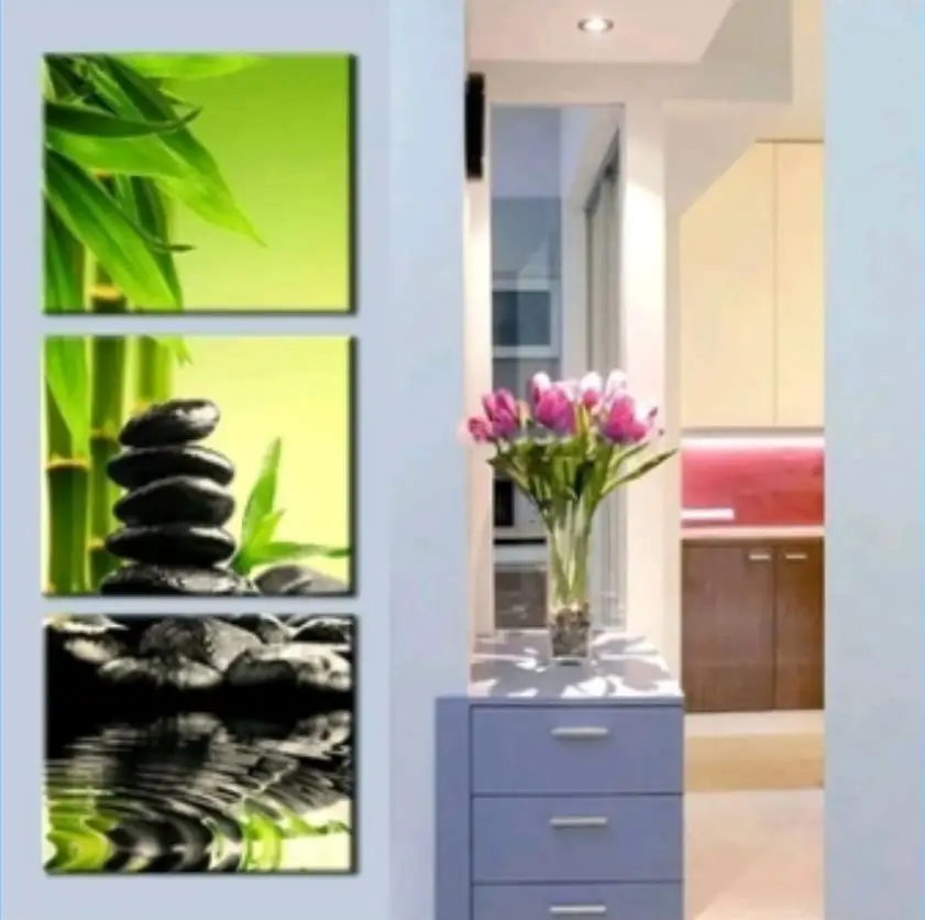 
3 Piece Hd Picture Green Bamboo SPA Stone Candle Posters Art Decoration Wall Canvas Print Painting 