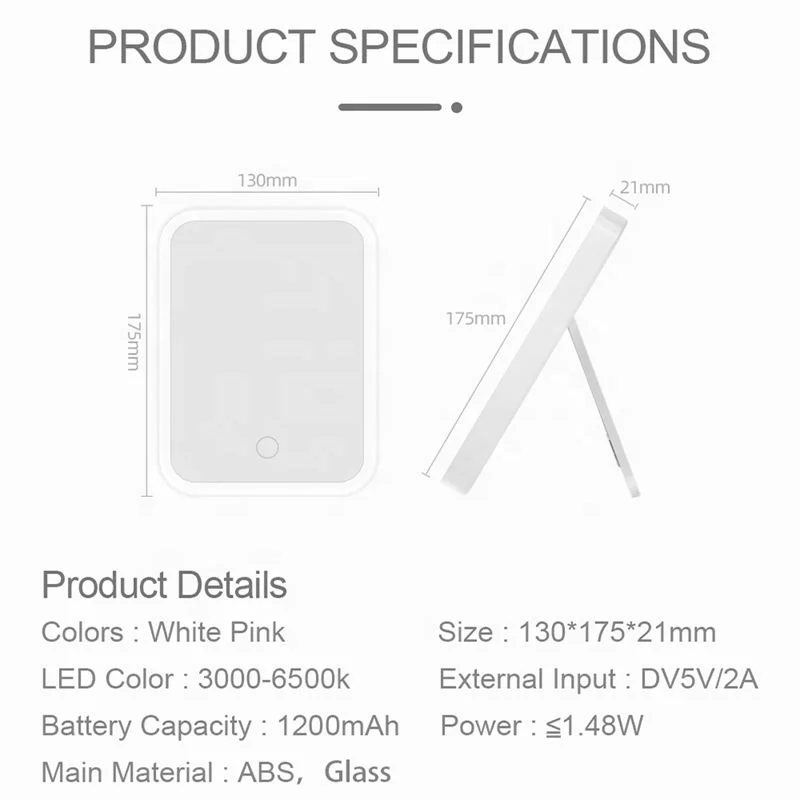 LED Makeup Mirror Touch Screen 3 Light Portable Standing Folding Vanity Mirroir 5X Magnifying Compect Cosmetics Mirror