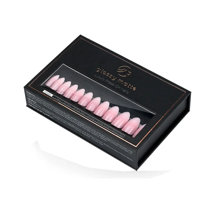 Luxurious Pink Rectangle Magnetic False Press on Nail Packaging Box with UV Coating Matt Lamination Embossing Window Display