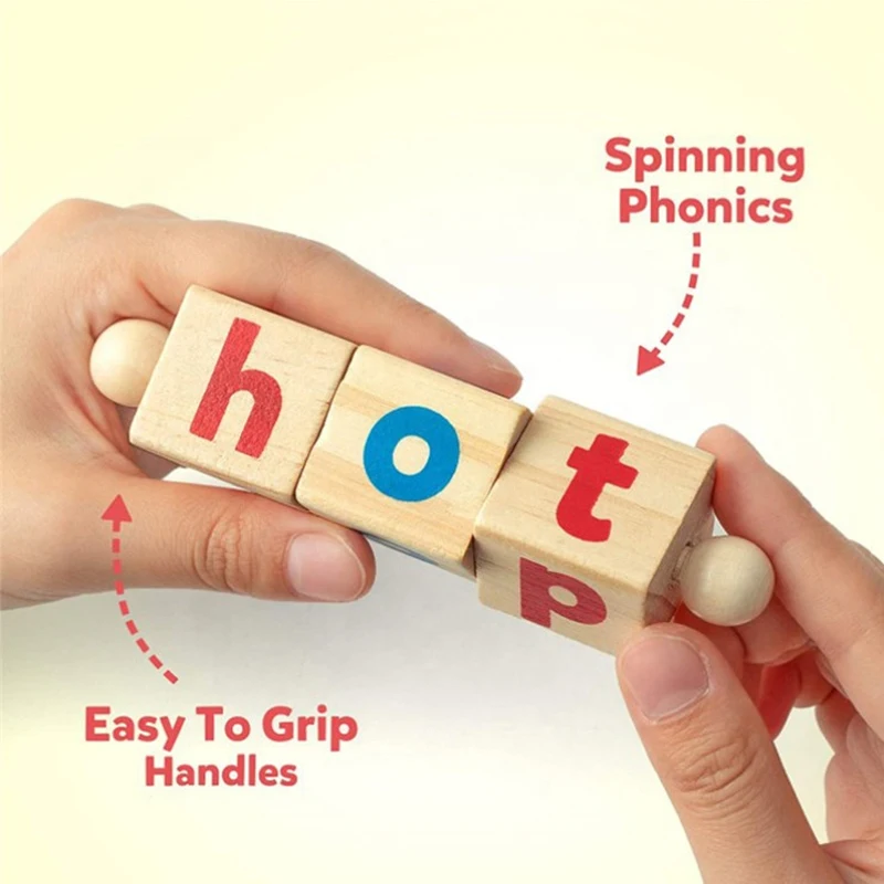 Montessori Spinning Alphabet Learning Toy Wooden Letter Blocks Manipulative Alphabet Blocks Turning Rotating Letter Puzzle