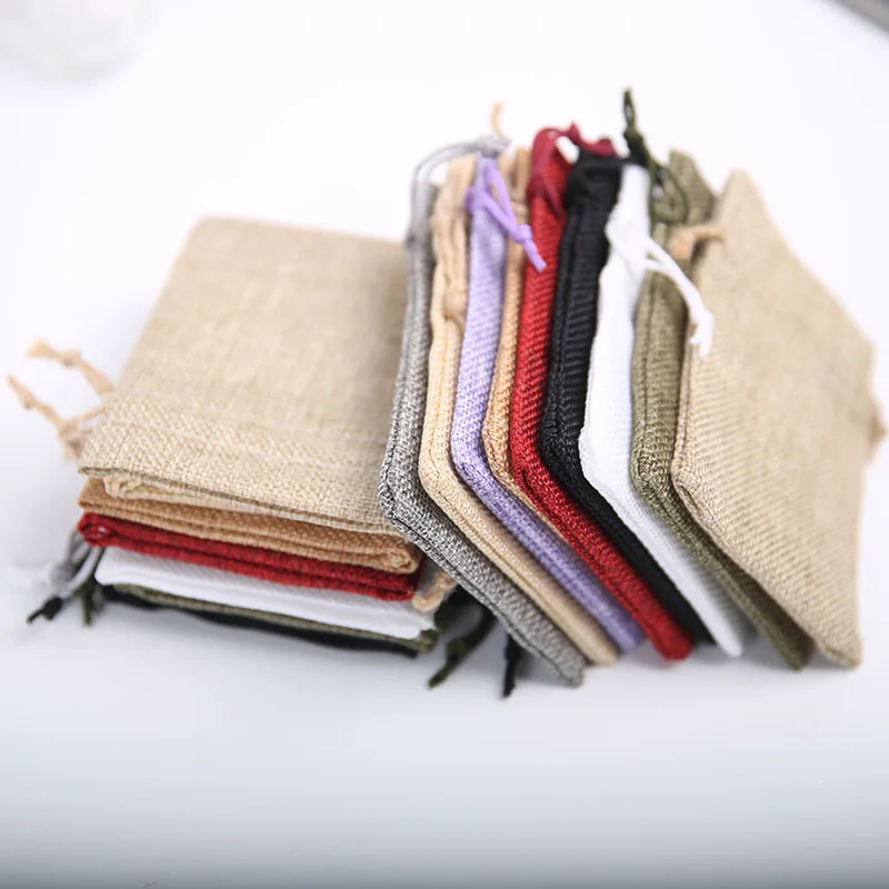 Подарочный пакет из мешковины 4*6 дюймов, многоцветный льняной мешок для драгоценностей с кулиской, идеально подходит для подарков и свадебных вечеринок