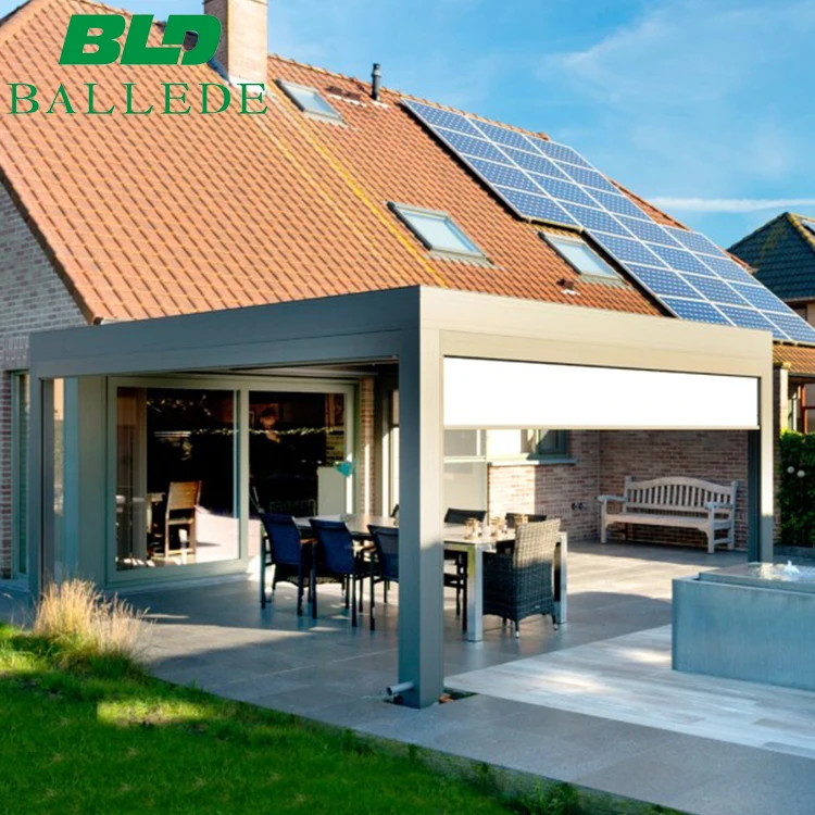 Motorized Opening Louvered Roof Weatherproof Retractable Outdoor Aluminium House Pergola Awning