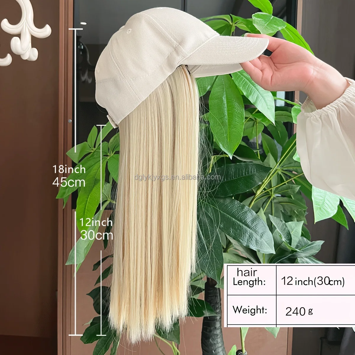 Baseball Hat Hair Cover Beige hat Straight Synthetic Wigs Naturally Connect Synthetic Hat Wig For women hair