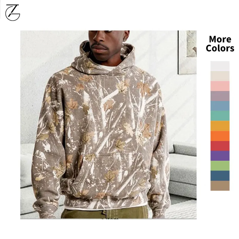 Custom 100% Cotton camouflage hoodie men high quality camo oversized hoodie Pullover