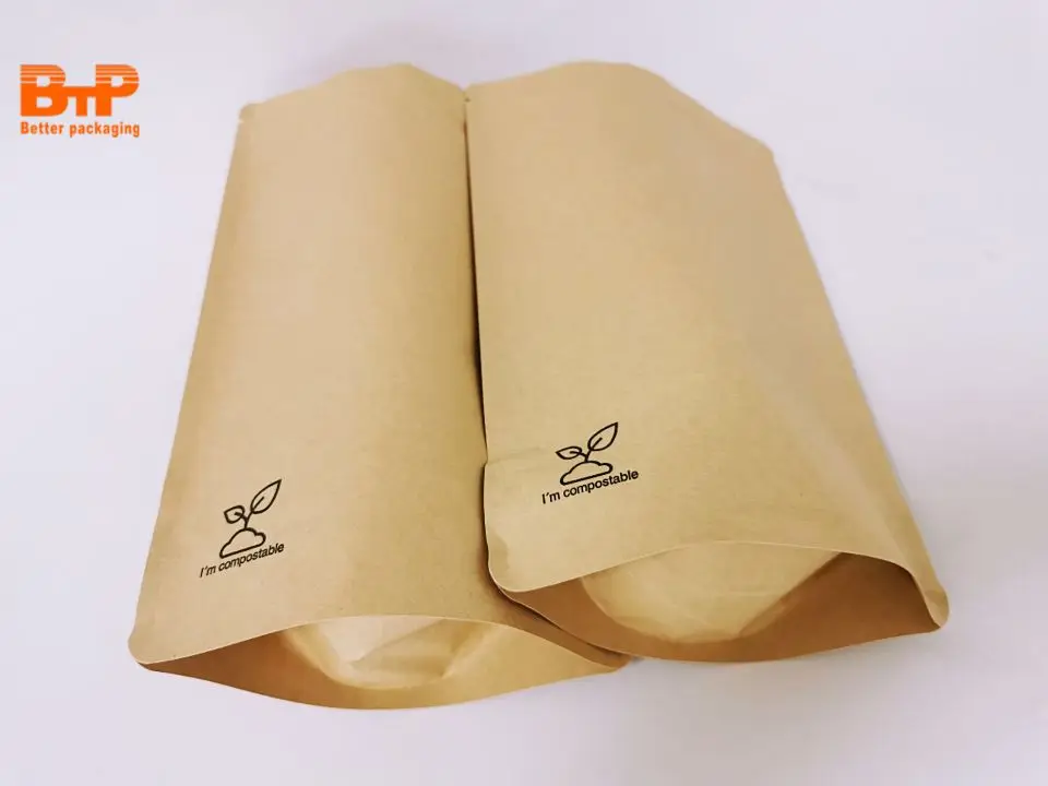 Bio Pla  pouch bag Biodegradable Stand Up Pouch Kraft Paper Compostable package zipper bag food packaging flat bottom pouch